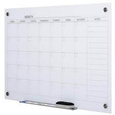 Vinsetto Wall Hanging Calendar Glass Dry Erase Board With 4 Colored Markers White