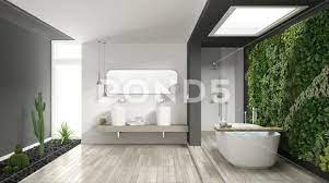 Minimalist White And Gray Bathroom With
