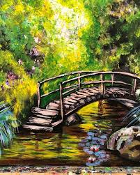 Bridge In The Pond Acrylic Painting On