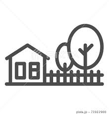 Cottage House With Trees Line Icon