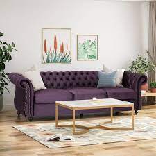 Velvet Rectangle 3 Seater Sofa
