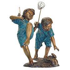 Design Toscano Double Trouble Fishing Boys Cast Bronze Garden Statue