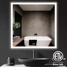 Homlux Led Bathroom Mirror 30 In X 30 In Dimmable Lighted Silver Square Fog Free Frameless Bathroom Vanity Mirror