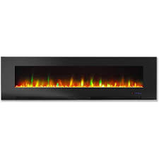 Cambridge 60 In Wall Mount Electric Multi Color Flames Fireplace With Crystal Rock Display Black