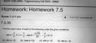 Solved Math 1250 Do6 Trigonometry
