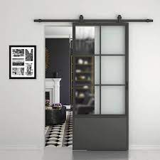 Glass And Metal Barn Door With Installation Hardware Kit Calhome Finish Frosted Glass Size 42 X 84