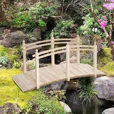 Outsunny 7 5 Fir Wood Garden Bridge Arc Walkway With Side Railings Perfect For Backyards Gardens And Streams Natural