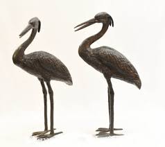 Japanese Bronze Cranes Set Of 2 For
