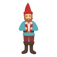 Garden Gnome With Gift Box Icon Cartoon
