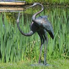Love Cranes Aged Bronze Garden Ornament