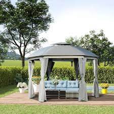 12 Ft Grey Hexagon Patio Gazebo Canopy