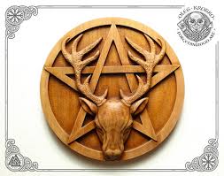 Wood Carving Pentagram Amulet Wiccan