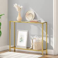 Gold Console Table Tempered Glass Sofa