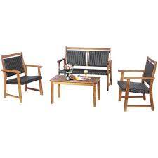 Forclover 4 Piece Acacia Wood Wicker