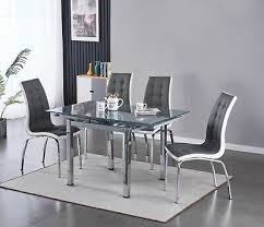 Dining Table Set Grey Glass Extendable