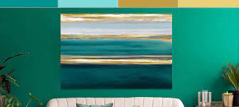 Gold Teal Canvas Wall Art By