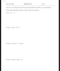 Math 135 140x Worksheet 4 6 Name Solve