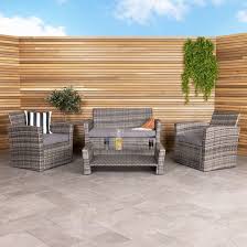 4 Piece Rattan Furniture Set Grey