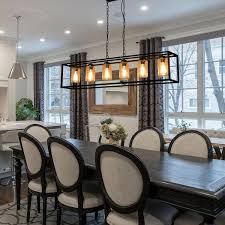 Magic Home 6 Light Farmhouse Kitchen Island Lighting Fixture Black Linear Pendant Chandelier With Clear Glass Shade