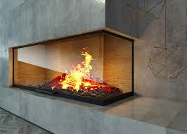 Modern Glass Corner Fireplace In The
