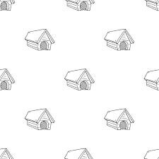 Seamless Pattern Hand Drawn Dog House