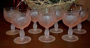 Vintage Pink Frosted Fl Goblets Set