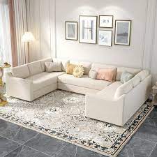 Magic Home 117 In 3 Pieces Modular Upholstered U Shaped Large Sectional Sofa With Thick Seat And Back Cushions Beige