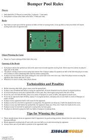 Large Laminated Bumper Pool Table Rules