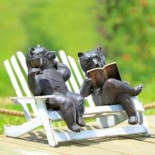 Spi 34792 Hipster Bears On Bench Garden Sculpture