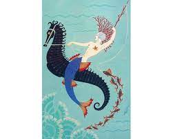 Mermaid Art Print Seahorse Painting