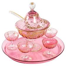 19th Century Pink Crystal Dinner