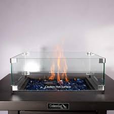 Square Fire Pit Wind Guard Celestial Fire Glass Size 6 H X 17 5 W X 17 5 D