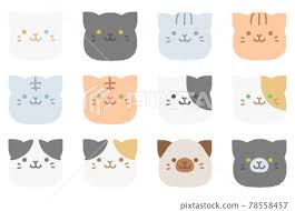 Cute Hand Painted Cat Face Icon Set
