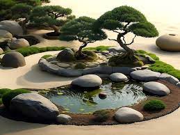 A Tranquil Zen Garden With A Small Pond