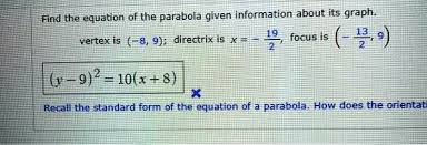 Find The Equation Of The Parabola Given