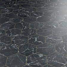 Marble Hex Black Sheet Vinyl Flooring