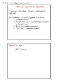 Radical Equations And Inequalities