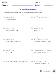 Algebra 2 Worksheets Conic Sections