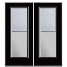 Masonite 72 In X 80 In Jet Black Steel Prehung Right Hand Inswing Mini Blind Patio Door Without Brickmold