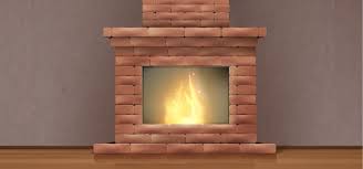 Old Brick Fireplace With Fire And Chimney