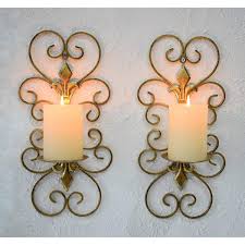 Set Of 2 Wall Sconces Candle Holders Metal Wall Decoration Hanging Wall Mounted Candle Sconces Antique Gold