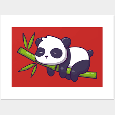 Cute Panda Sleeping Bamboo Cartoon