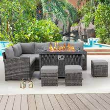 Wicker Outdoor Patio Fire Pit Set