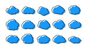 Clouds Neon Icons Set Blue Cloud Simple