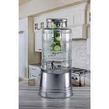 Style Setter Patchwork 2 4 Gallon Beverage Dispenser With Ice Insert Fruit Infuser And Galvanized Base Clear