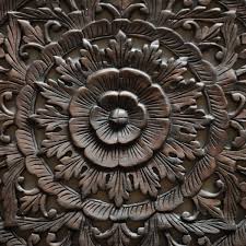 Thai Traditional Lotus Carved Wood Wall