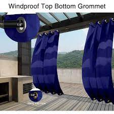 Pro Space 50 In X 84 In Outdoor Curtains For Patio Waterproof Porch Privacy D On Top And Bottom Curtain Navy 1 Panel Dark Blue