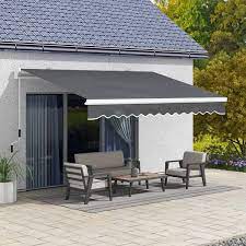 Outsunny 13 X 8 Manual Retractable Awning Sunshade Shelter Dark Gray