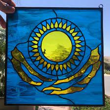 Kazakhstan Flag Stained Glass Window