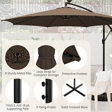 Costway 10ft Patio Solar Lighted 112 Led Cantilever Offset Umbrella Coffee